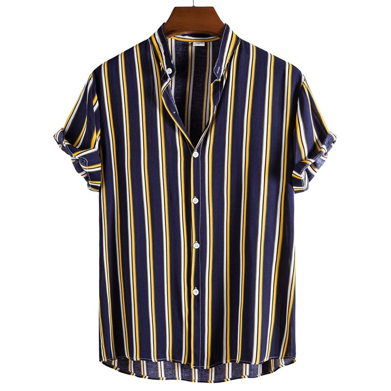 

Guys Stripe Button Up Shirt, Navy blue