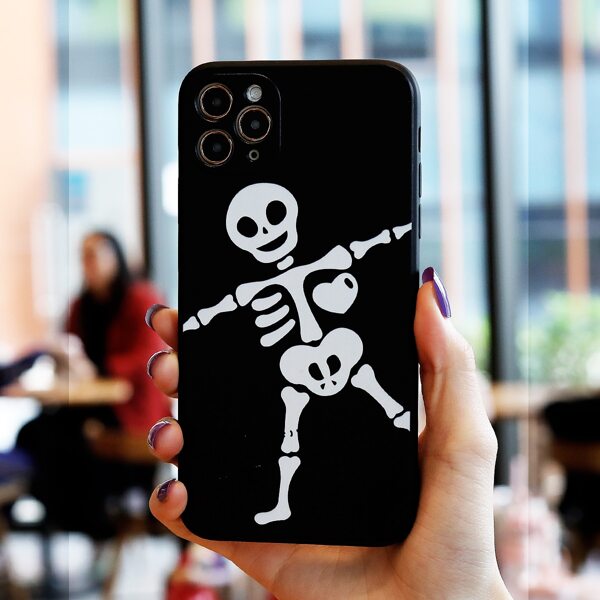 

Skeleton Print Phone Case, Black and white