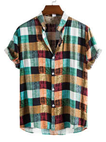 Manfinity Homme Men Plaid Print Button Front Shirt - Multicolor - View 1