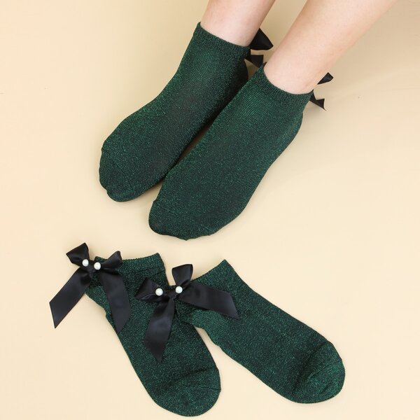 

3pairs Bow Decor Socks, Multicolor