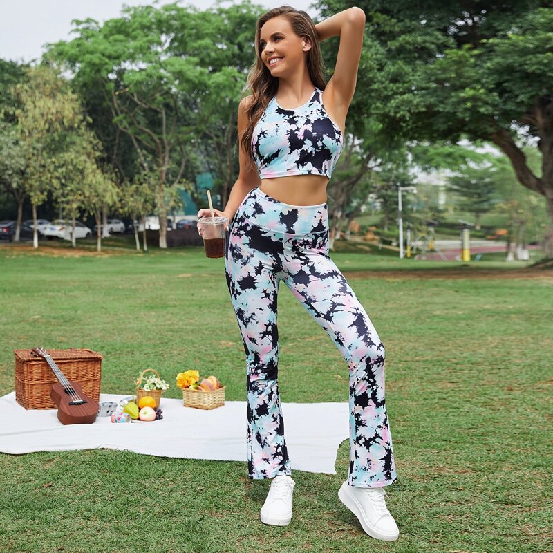 

High Stretch Tie Dye Cut Out Back Sports Set, Multicolor
