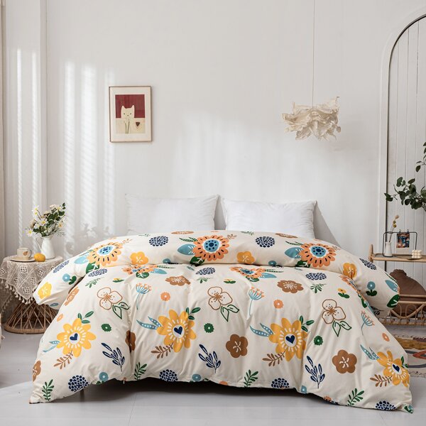 

Flower Print Duvet Cover Without Filler, Multicolor