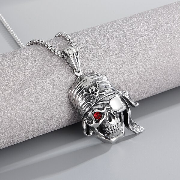 

Men Skull Charm Necklace, Silver
