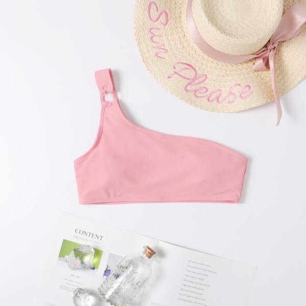 

Ring Linked One Shoulder Bikini Top, Baby pink