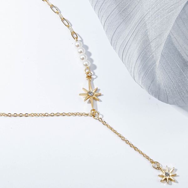 

Faux Pearl Decor Y Lariat Necklace, Gold