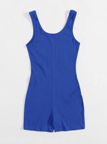 Muchica 大圓領羅紋針織背心彈力緊身連身短褲