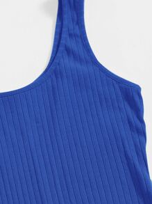 Muchica 大圓領羅紋針織背心彈力緊身連身短褲