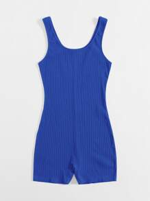 Muchica 大圓領羅紋針織背心彈力緊身連身短褲