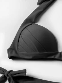 SHEIN Swim Summer Beach Halter Tie Side Bikini Set - Black - View 6