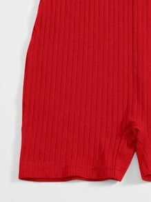 Muchica Scoop Neck Rib-knit Tank Unitard Romper - Red - View 3