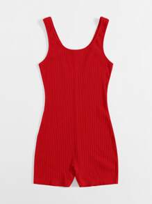 Muchica Scoop Neck Rib-knit Tank Unitard Romper - Red - View 5