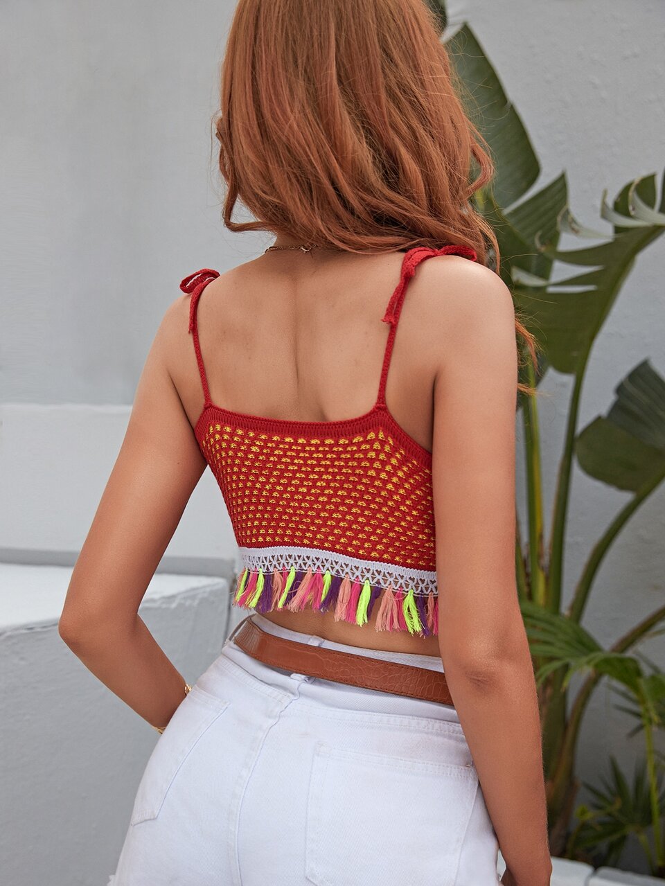 Lace-up Fringe Hem Cover Up Top