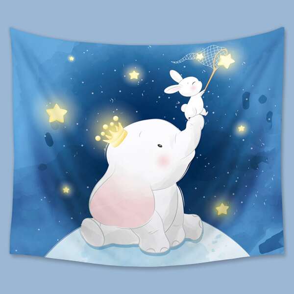

Kids Cartoon Elephant Print Tapestry, Multicolor