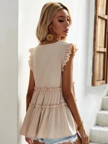 SHEIN VCAY 褶邊V領娃娃襯衫