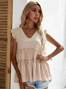 SHEIN VCAY 褶邊V領娃娃襯衫