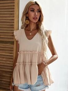 SHEIN VCAY 褶邊V領娃娃襯衫