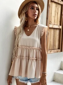 SHEIN VCAY 褶邊V領娃娃襯衫