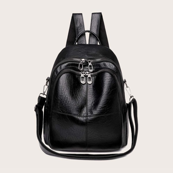

Minimalist Double Zipper Classic Backpack, Black