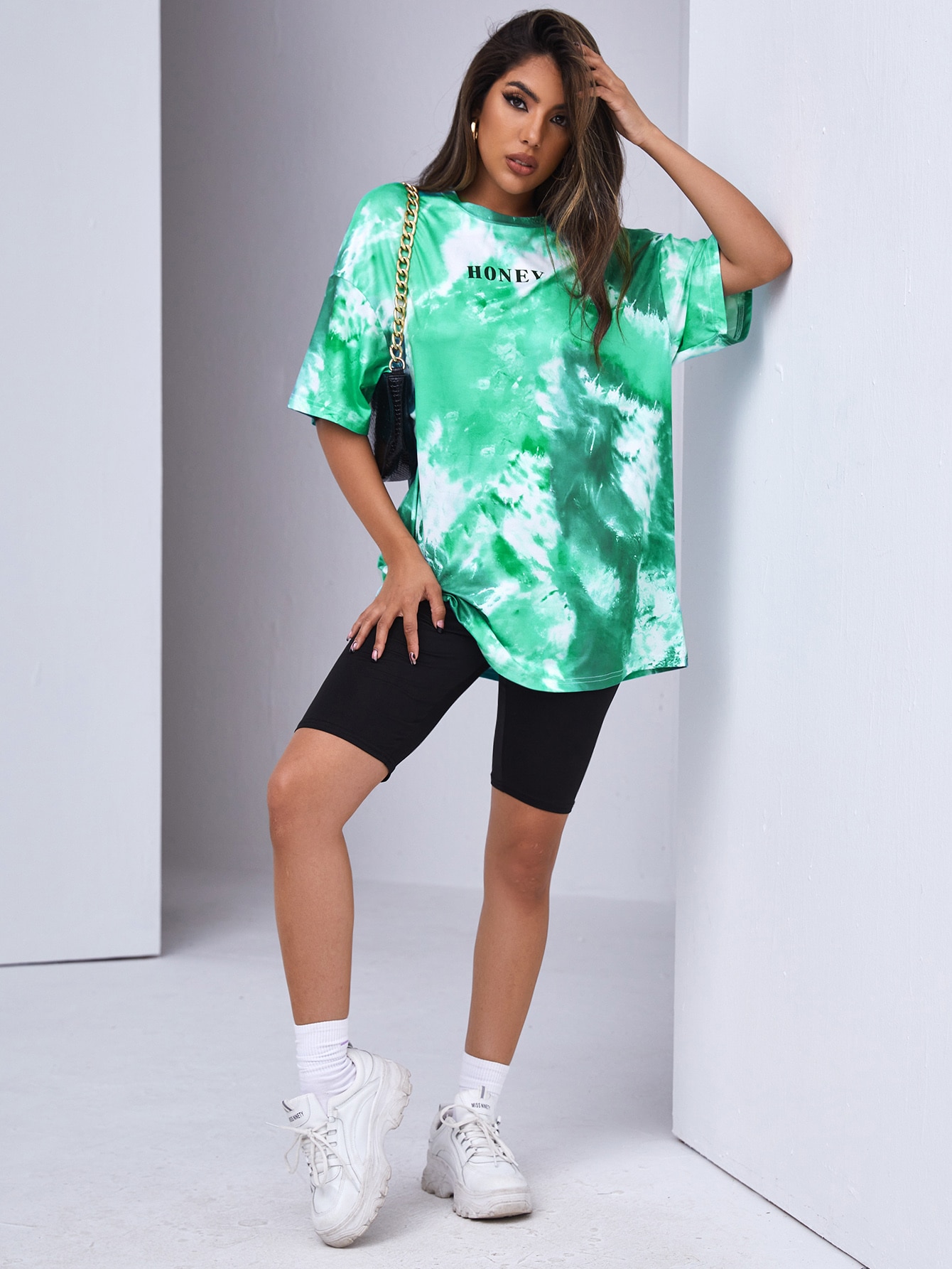 SHEIN EZwear Tie Dye Honey Graphic Oversized Tee SHEIN USA