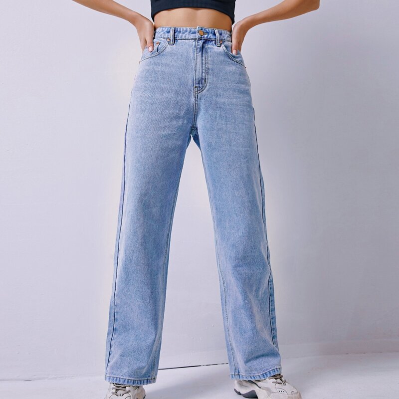 

High Waist Wide Leg Jeans, Light wash