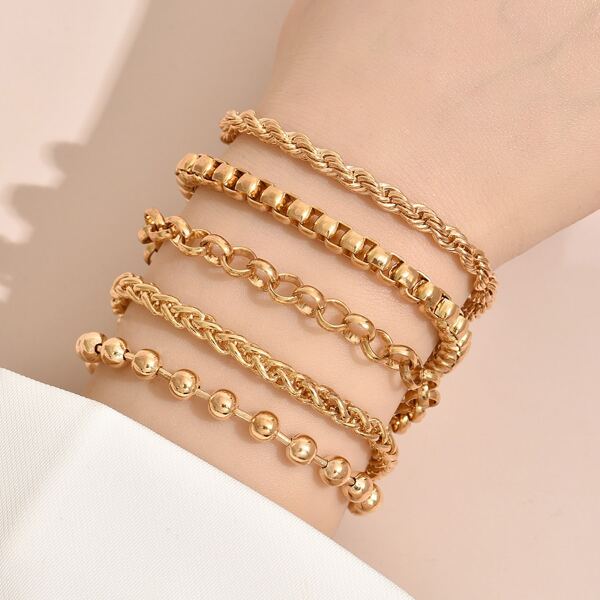 

5pcs Simple Bracelet, Gold