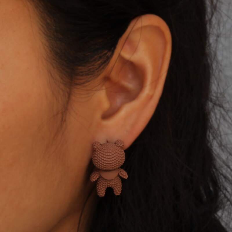 

Cartoon Bear Stud Earrings, Coffee brown