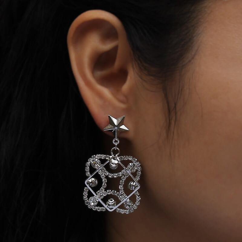 

Star Rhinestone Drop Earrings, Silver