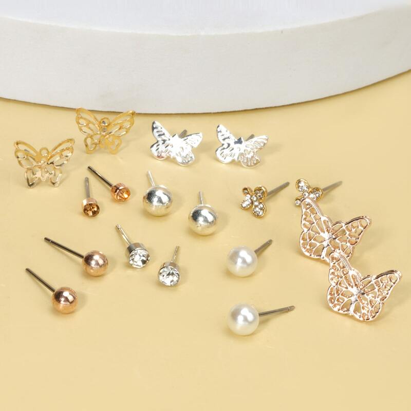 

9pairs Butterfly Stud Earrings, Multicolor