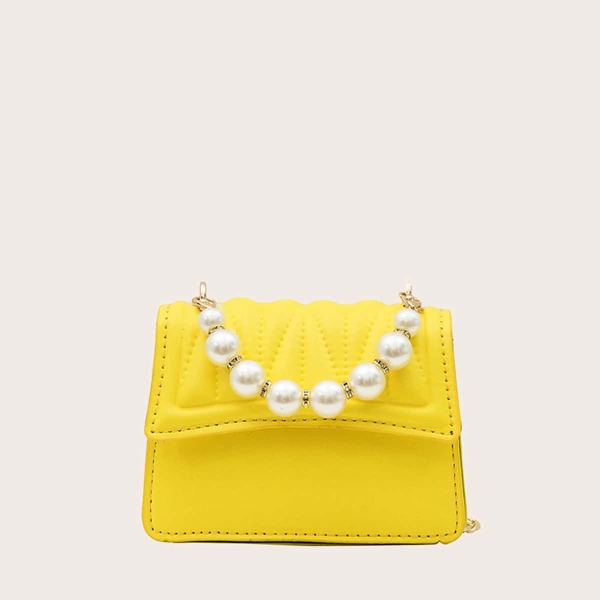 

Girls Faux Pearl Decor Satchel Bag, Yellow