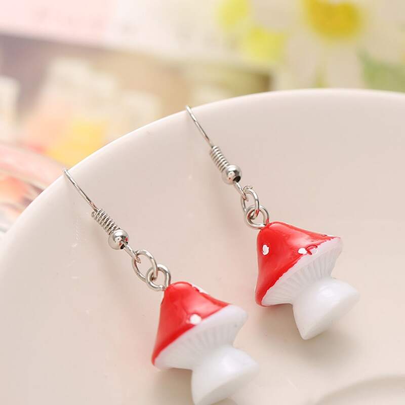 

Mushroom Drop Earrings, Red