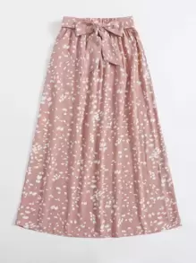 SHEIN Holidaya Allover Print Tie Front Skirt Fall Cloth For Women - Pink - View 3