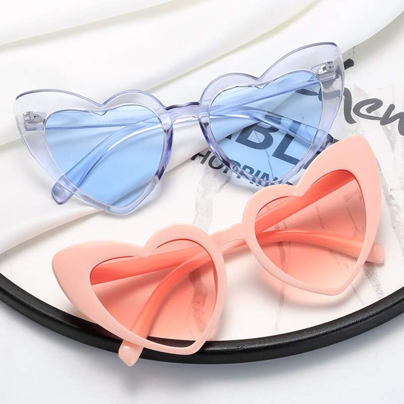 

2pcs Heart Frame Sunglasses, Blue pink