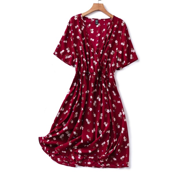 

Plus Floral Print Surplice Neck Dress, Burgundy