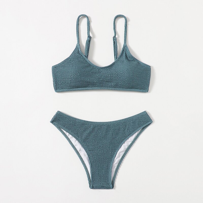 

Solid Textured Bikini Swimsuit, Cadet blue