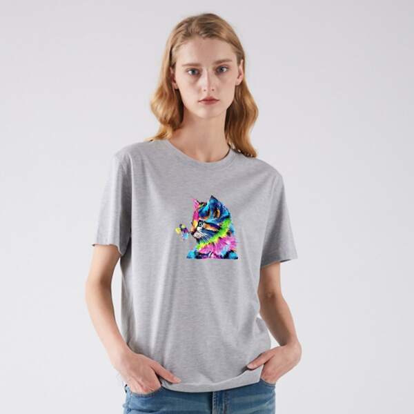 

Cat & Butterfly Print Tee, Grey