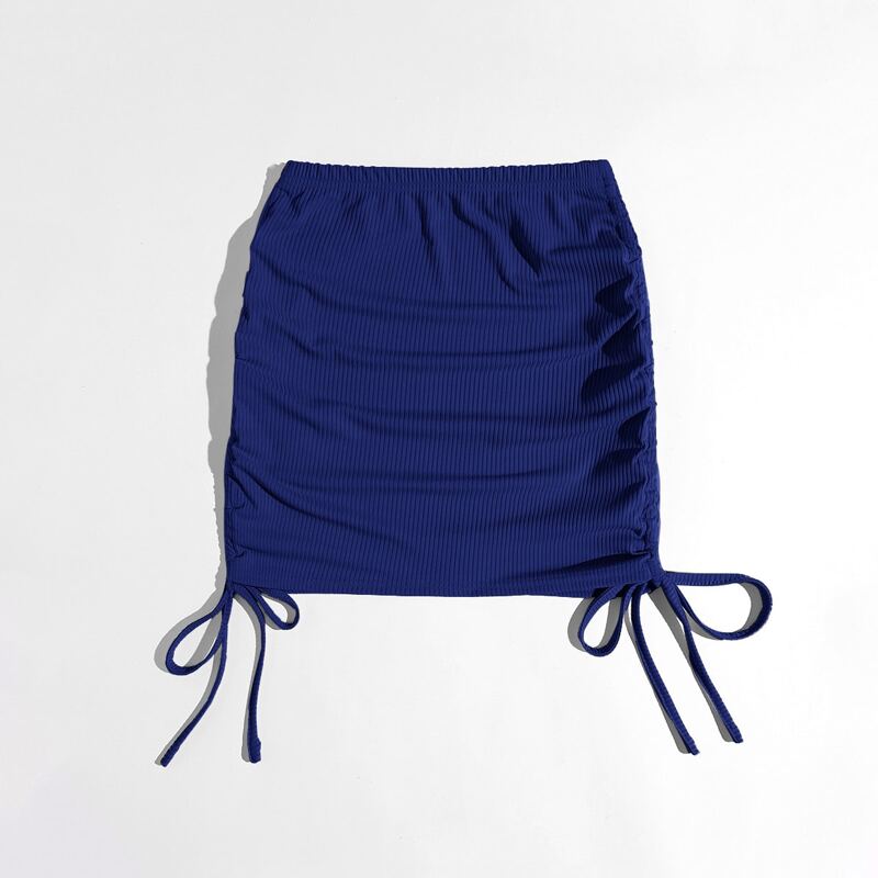 

Solid Drawstring Ribbed Bodycon Skirt, Royal blue