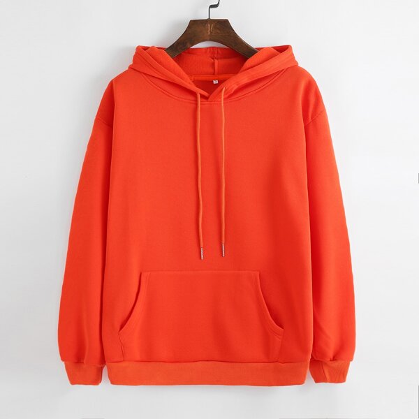 

Solid Kangaroo Pocket Drawstring Hoodie, Red