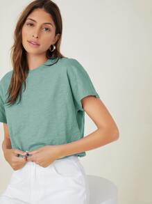 SHEIN BASICS Top algodón de manga murciélago - verde menta - Ver 1