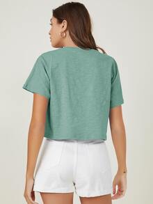 SHEIN BASICS Top algodón de manga murciélago - verde menta - Ver 2