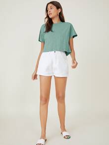 SHEIN BASICS Top algodón de manga murciélago - verde menta - Ver 4