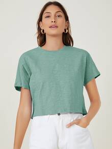 SHEIN BASICS Top algodón de manga murciélago - verde menta - Ver 5