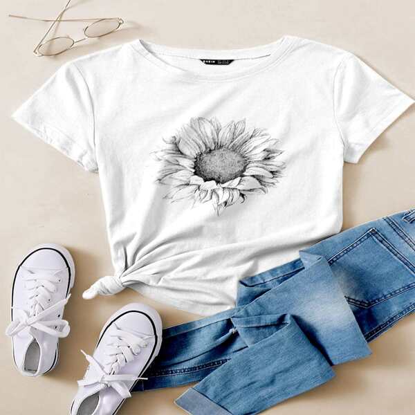 

Футболка с принтом подсолнуха, Белый