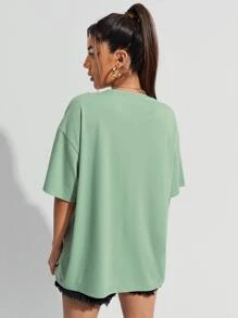 SHEIN SXY 落肩破洞細節T恤 - 薄荷綠 - 查看 2
