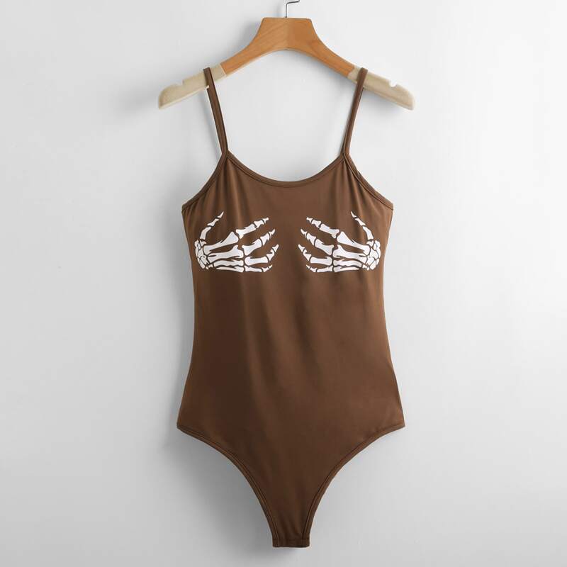 

Skeleton Graphic Bodysuit, Brown