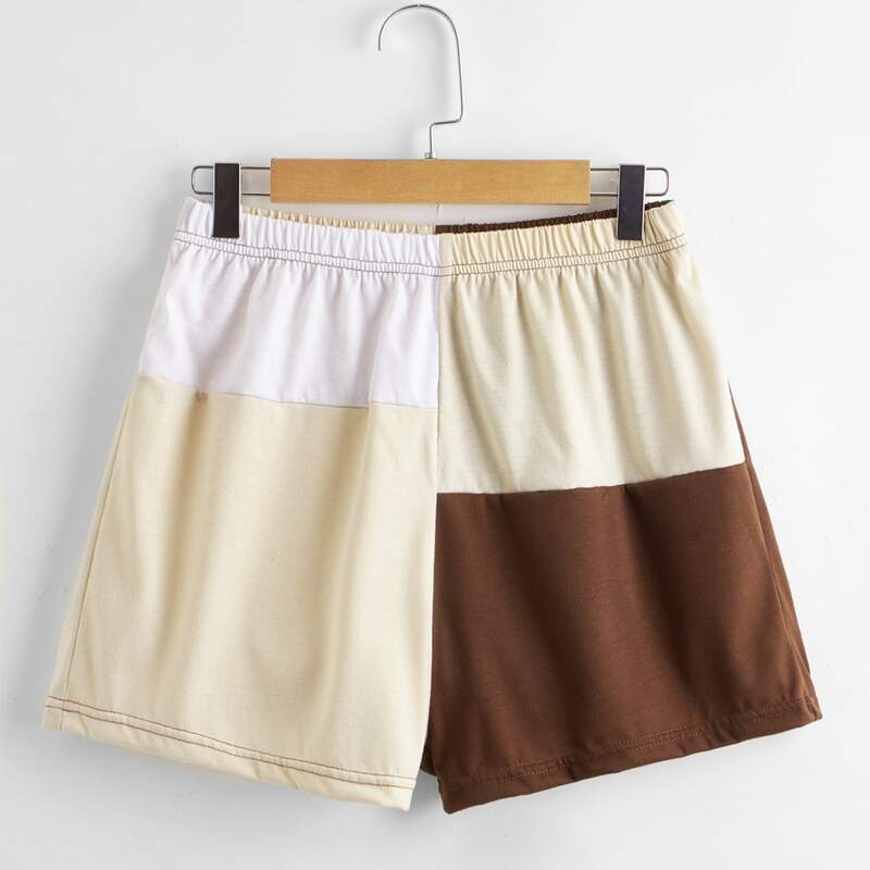 

Colorblock Elastic Waist Shorts, Multicolor