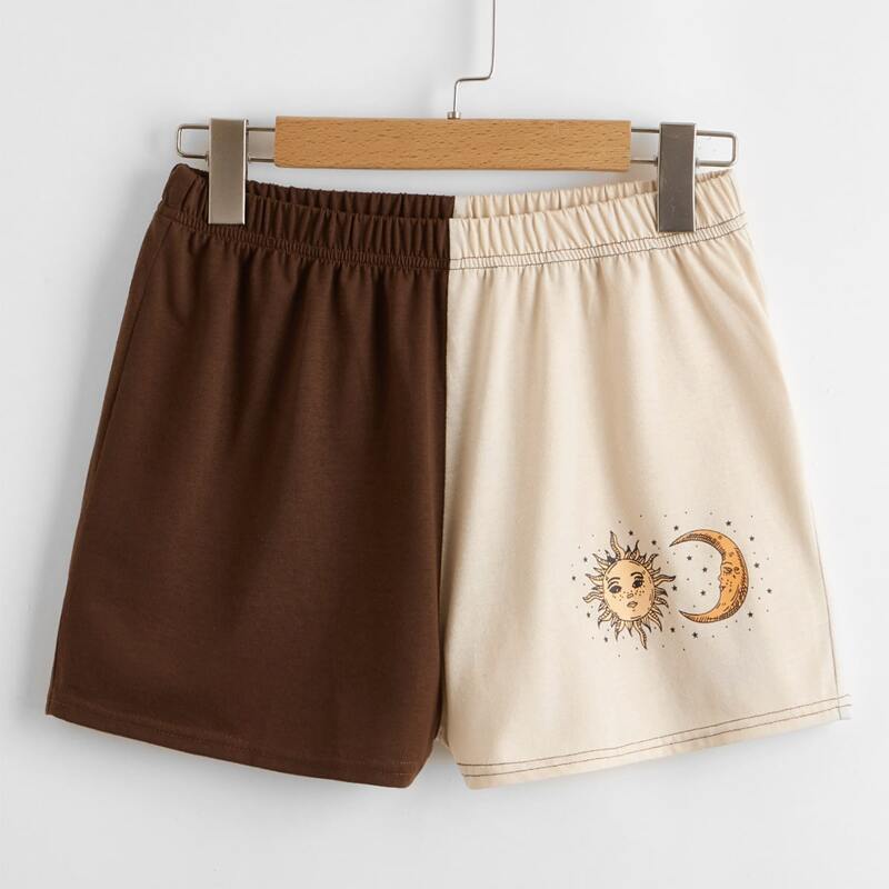 

Sun & Moon Graphic Two Tone Shorts, Multicolor