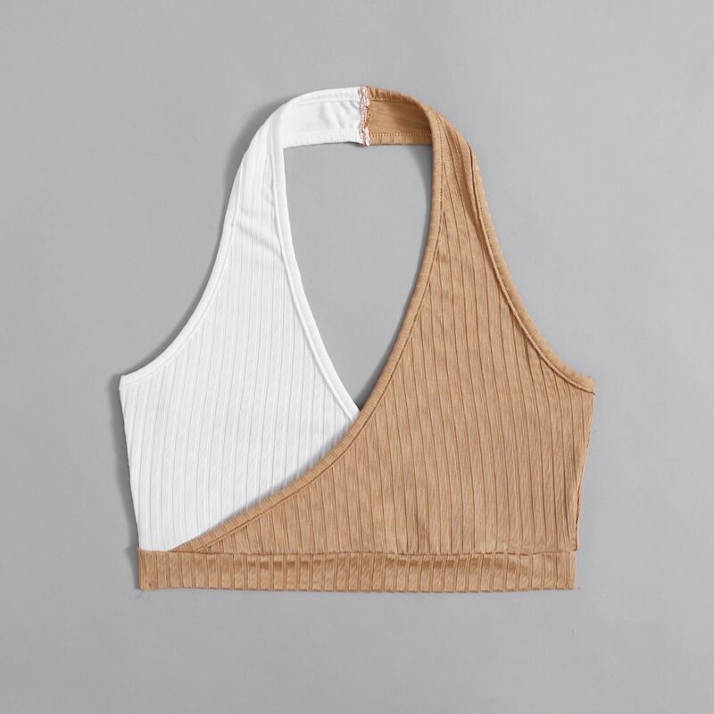 

Two Tone Ribbed Halter Top, Multicolor