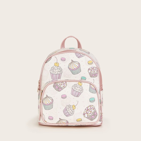 

Cartoon Graphic Pocket Front Backpack, Beige