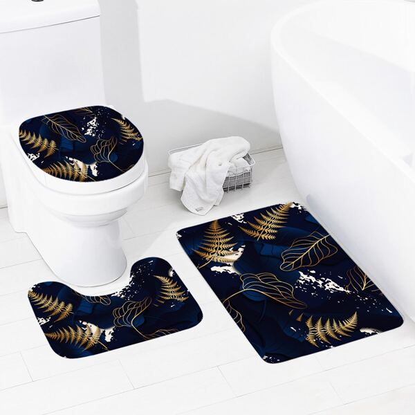 

1pc Leaf Print Bath Mat, Multicolor