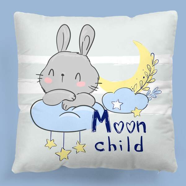 

Kids Rabbit Print Cushion Cover Without Filler, Multicolor